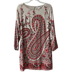 Old Navy Floral Print Long Sleeve Knee Length Shift Dress Cream Multi Size M